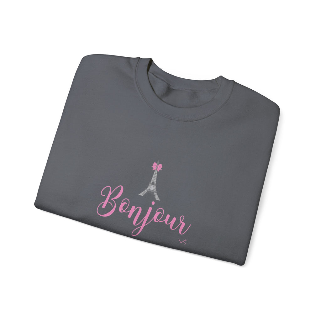 Bonjour Paris Eiffel Tower Graphic Sweatshirt - Unisex Heavy Blend™ Crewneck Sweatshirt