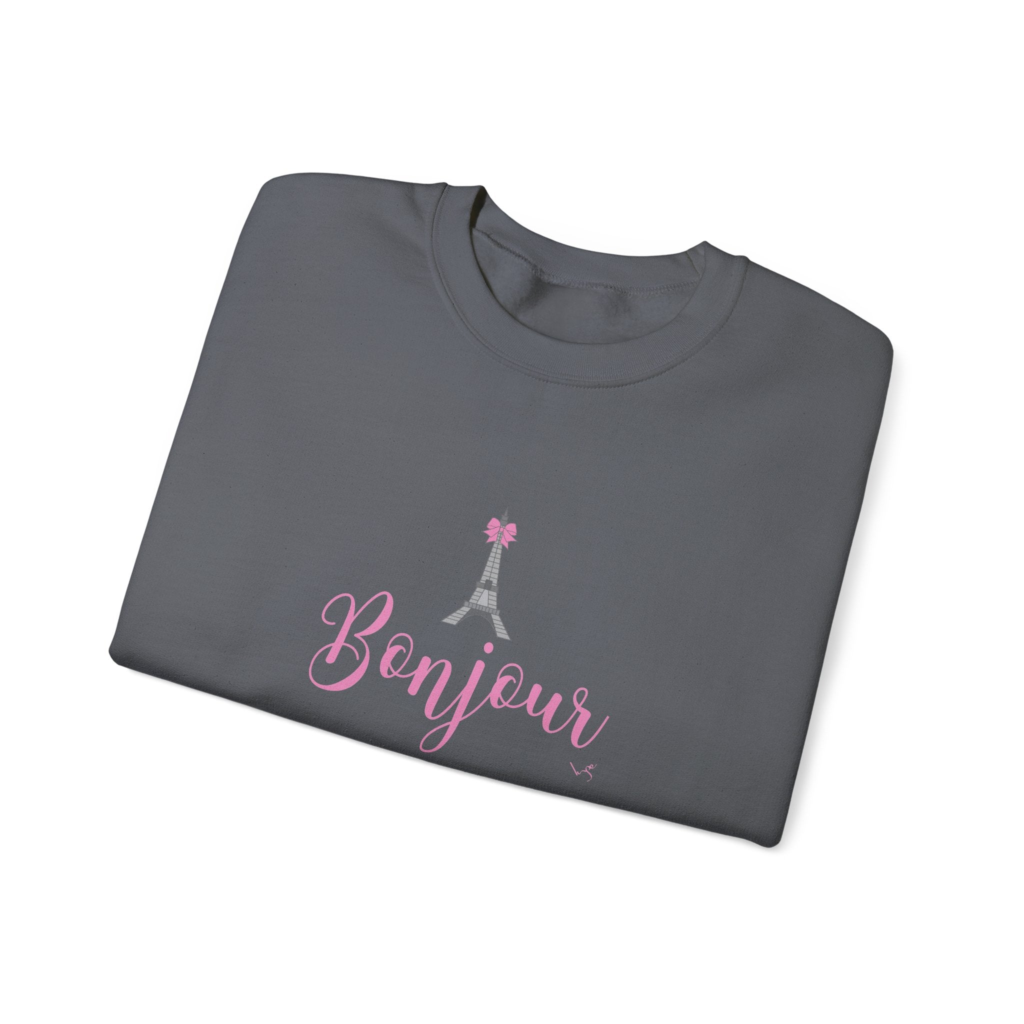 Bonjour Paris Eiffel Tower Graphic Sweatshirt - Unisex Heavy Blend™ Crewneck Sweatshirt