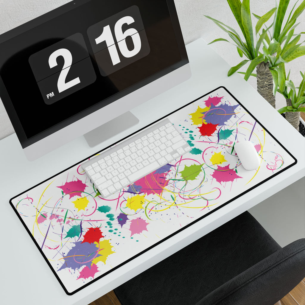 Colorful Abstract Paint Splatter Art Large Desk Mat