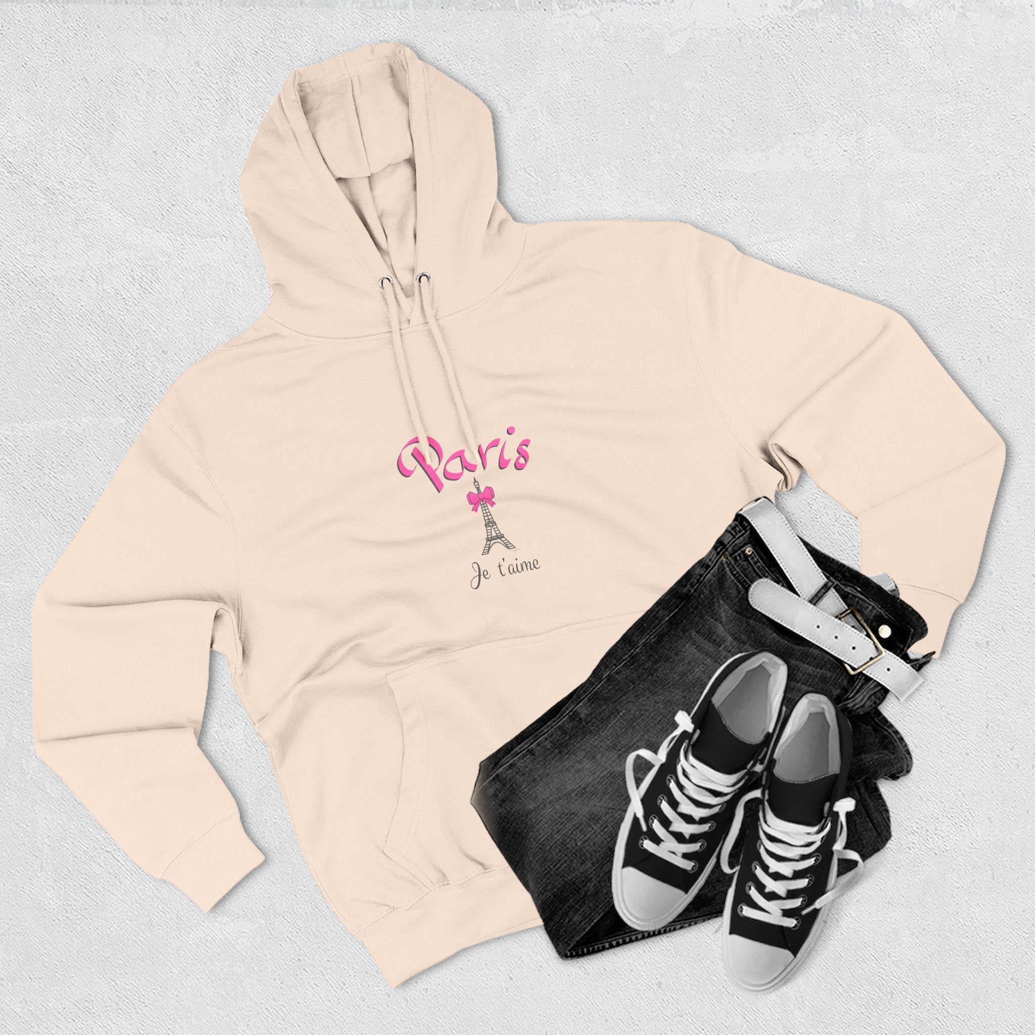 Paris Je T’aime Eiffel Tower Graphic Hoodie - Three-Panel Fleece Hoodie