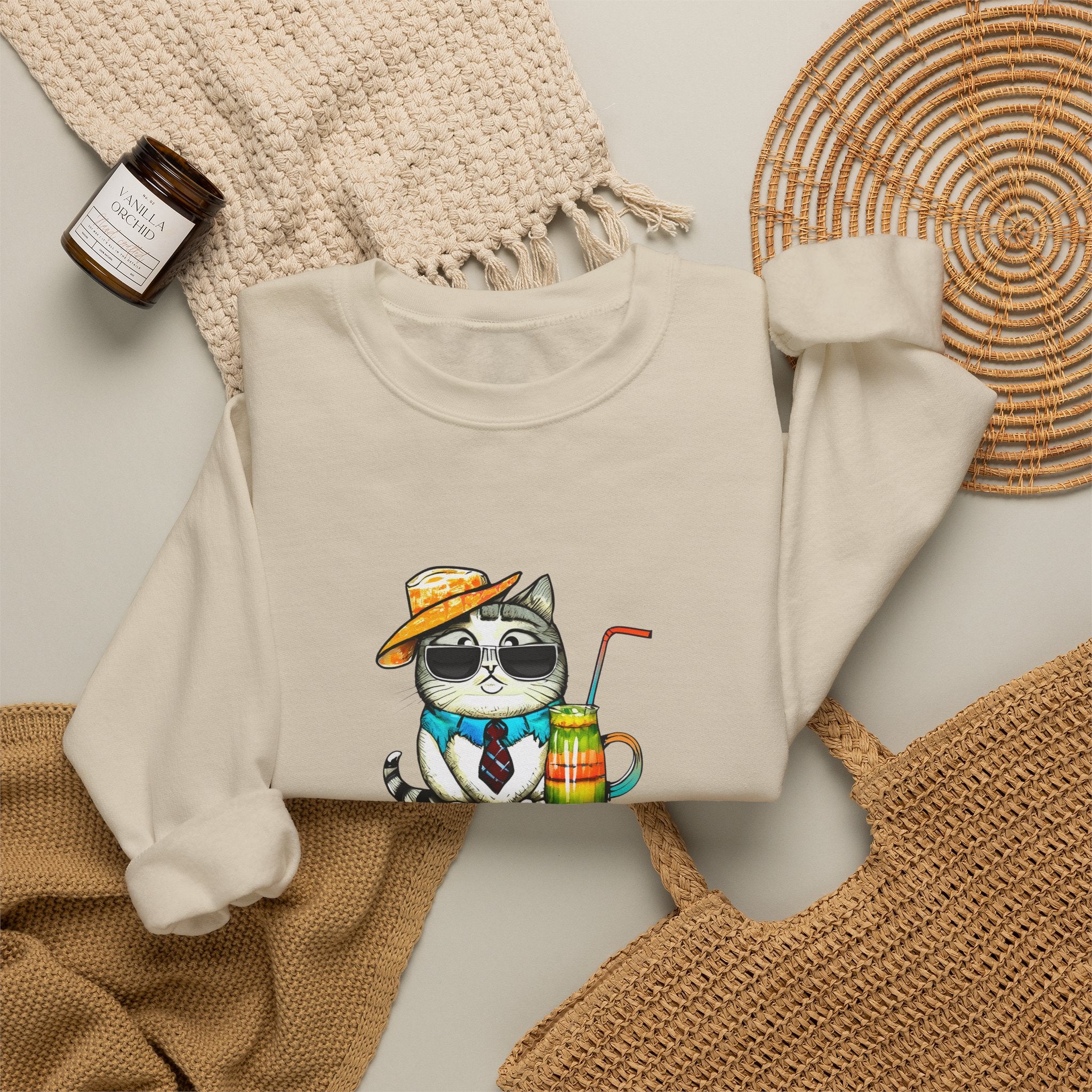Fun Purr-fectly Chilled Cat Graphic Unisex Heavy Blend™ Crewneck Sweatshirt