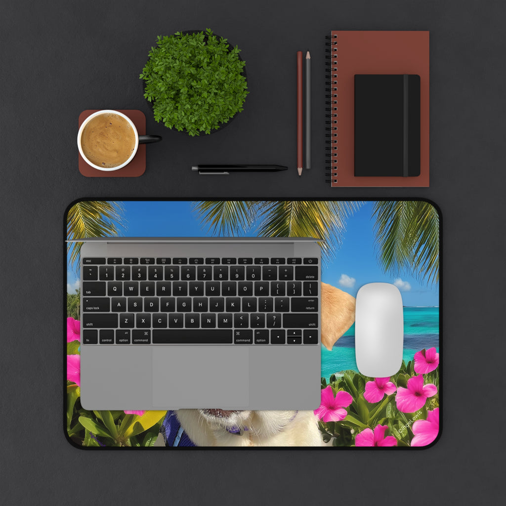 Happy Labrador Tropical Desk Mat – Yellow Lab Beach & Flower Design