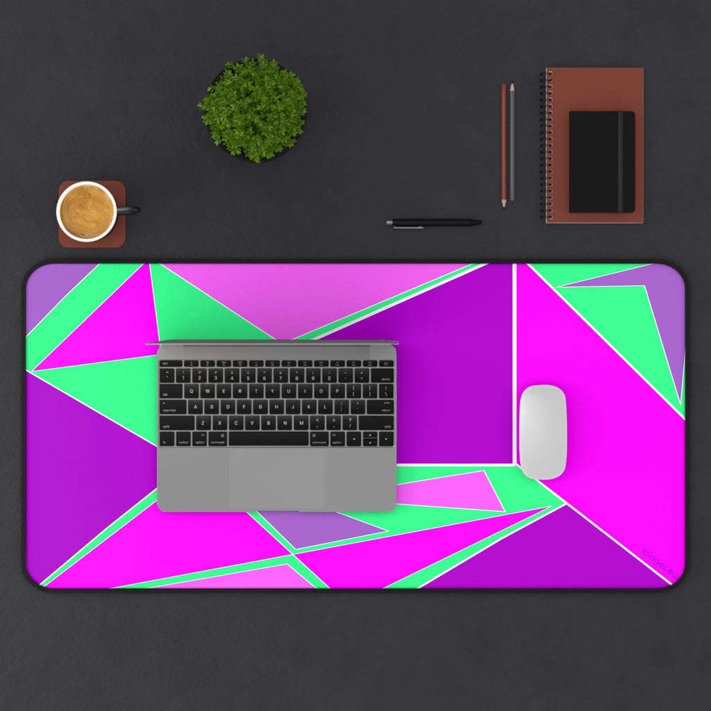 Abstract Geometric Purple and Green Shapes Desk Mat