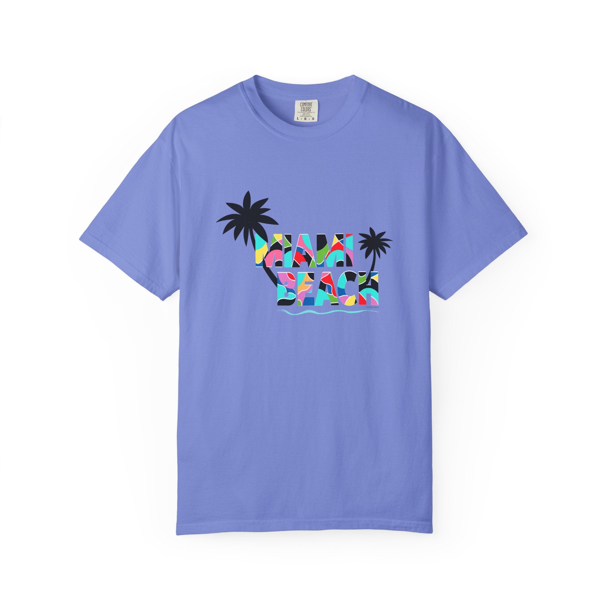 MIAMI BEACH Color Block Graphic Unisex Garment-Dyed T-shirt