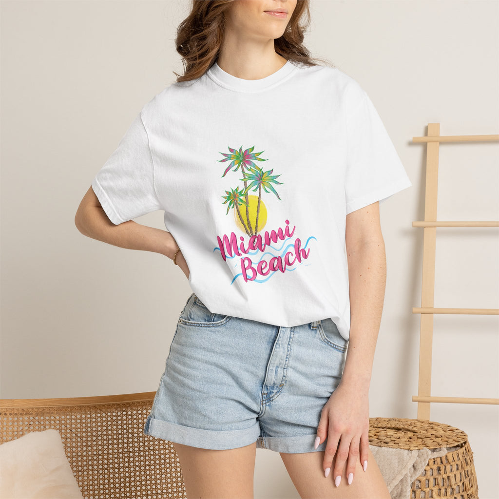 MIAMI BEACH Palm Sunset Graphic Unisex Garment-Dyed T-shirt