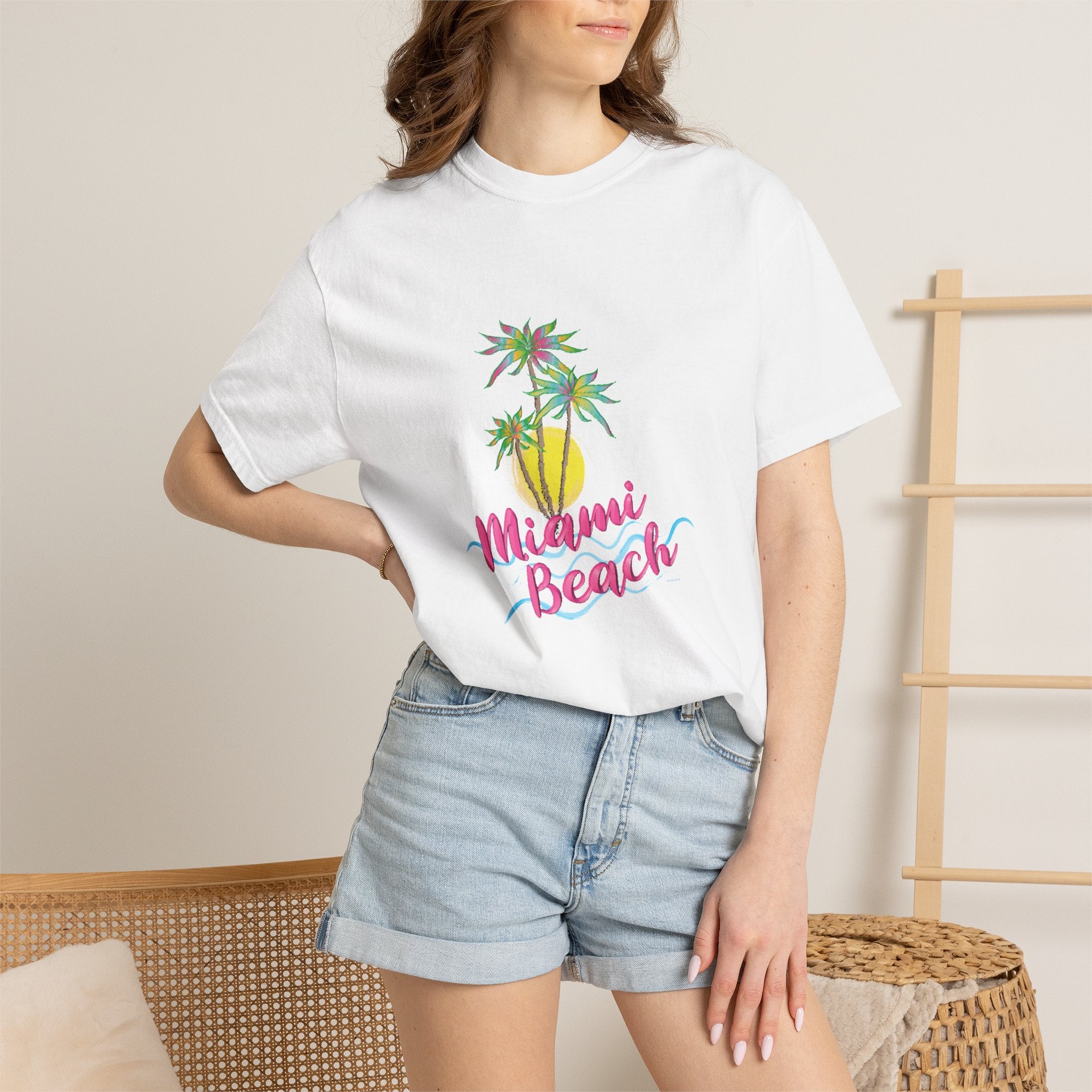 MIAMI BEACH Palm Sunset Graphic Unisex Garment-Dyed T-shirt