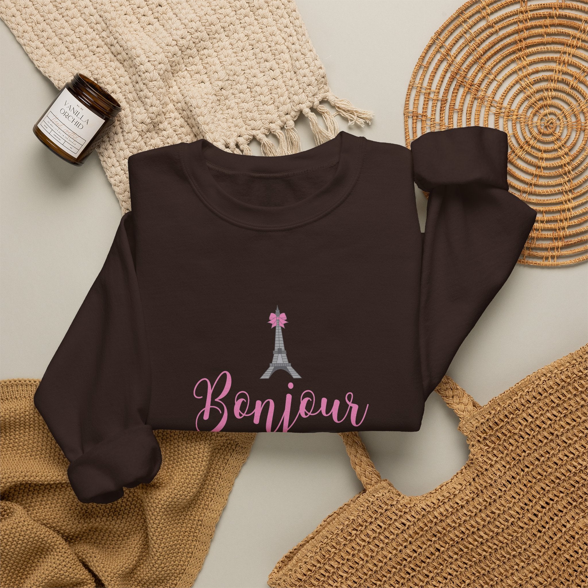 Bonjour Paris Eiffel Tower Graphic Sweatshirt - Unisex Heavy Blend™ Crewneck Sweatshirt