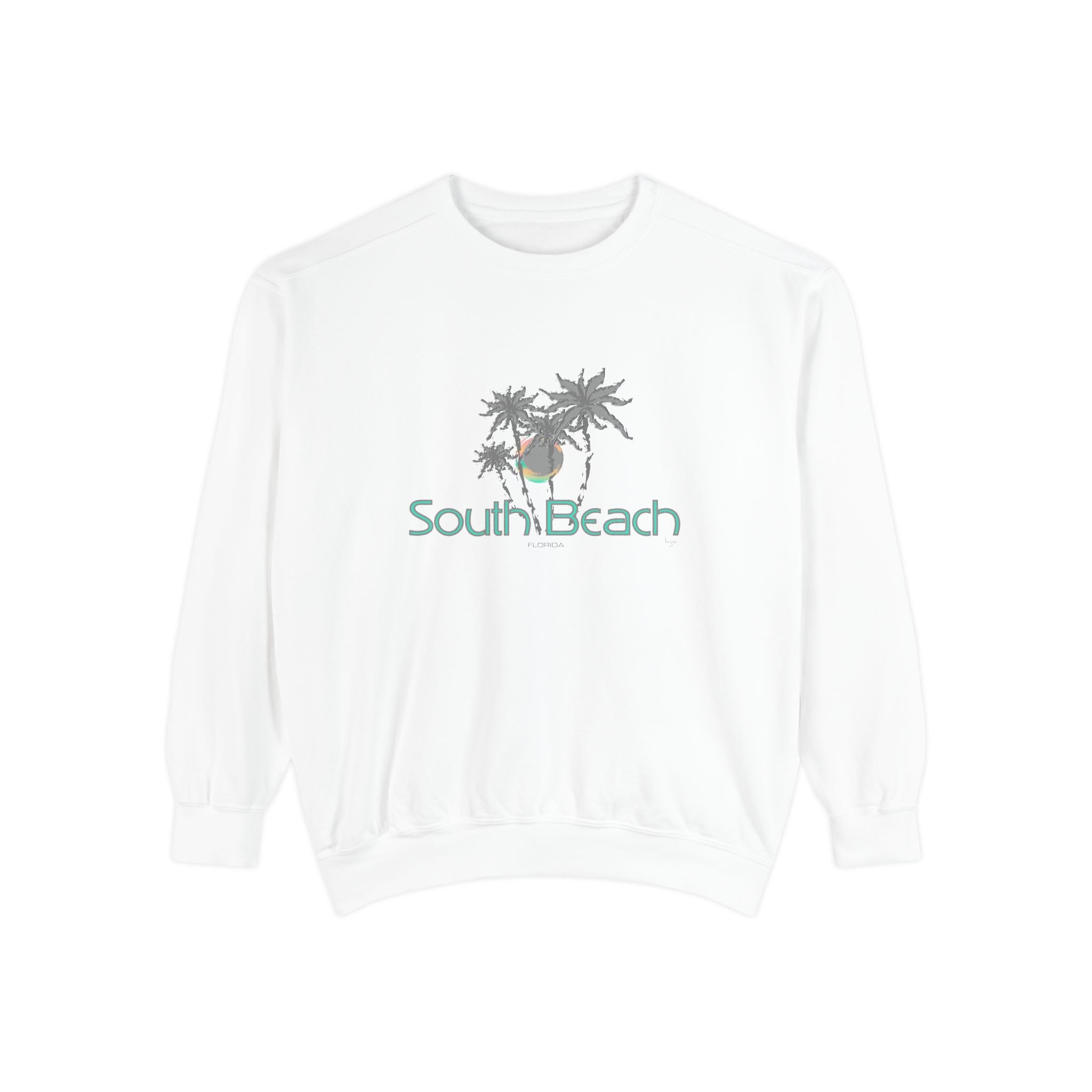 Miami Beach Palm Tree Graphic Sweatshirt - Unisex Garment-Dyed Sweatshirt