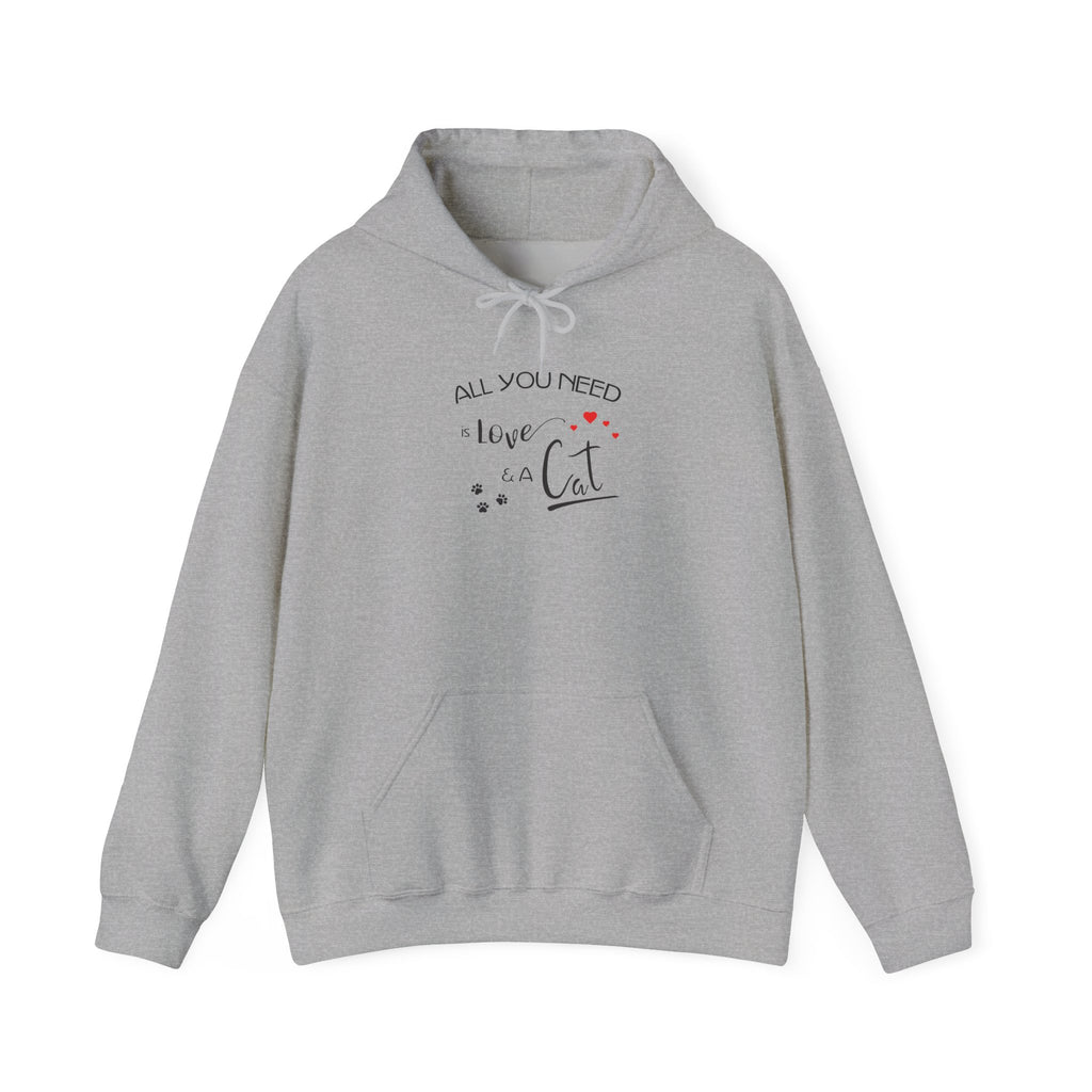 All You Need Is Love and a Cat Graphic Hoodie - Unisex Heavy Blend™ Hooded Sweatshirt