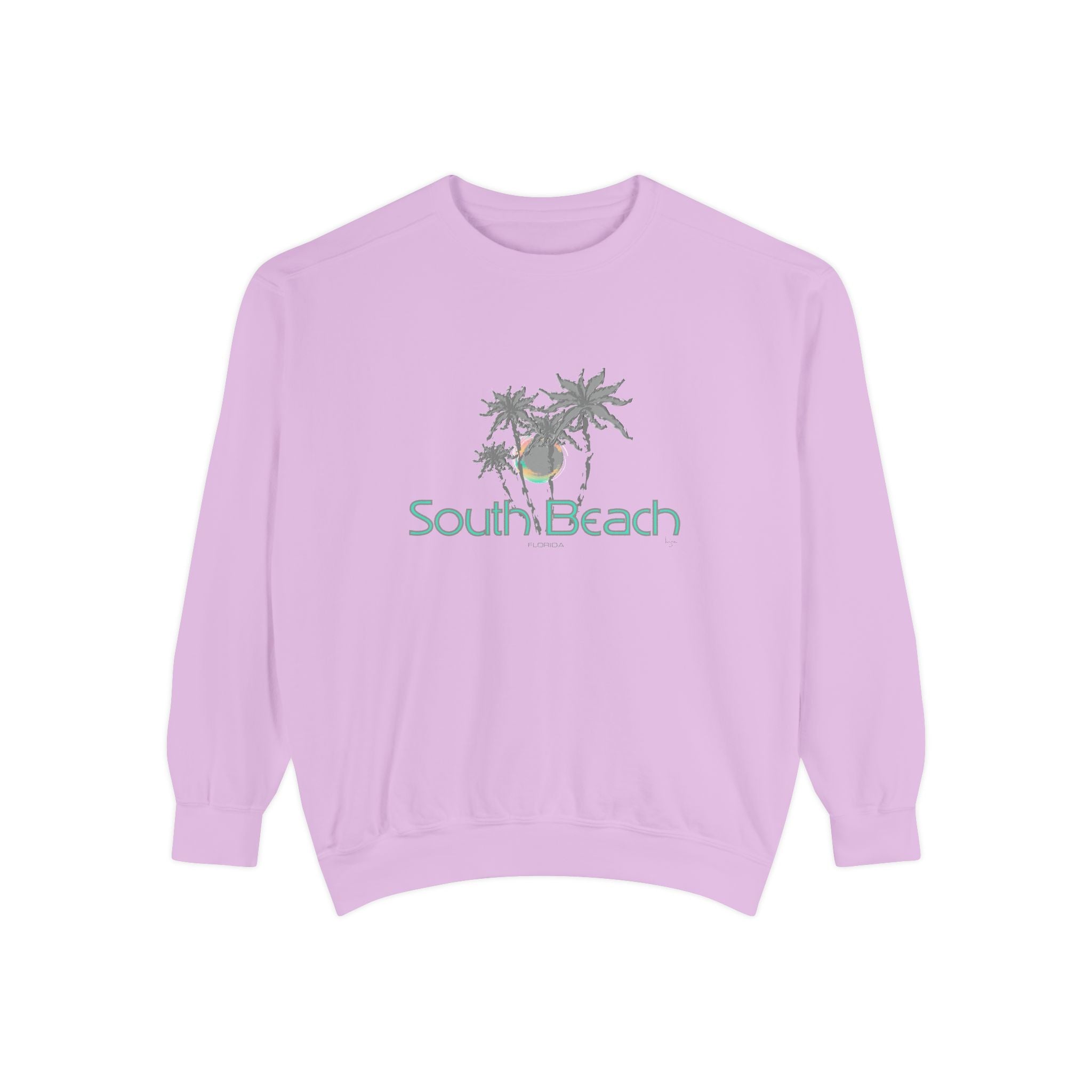 South Beach Miami Palm Tree Graphic Sweatshirt - Unisex Garment-Dyed Sweatshirt