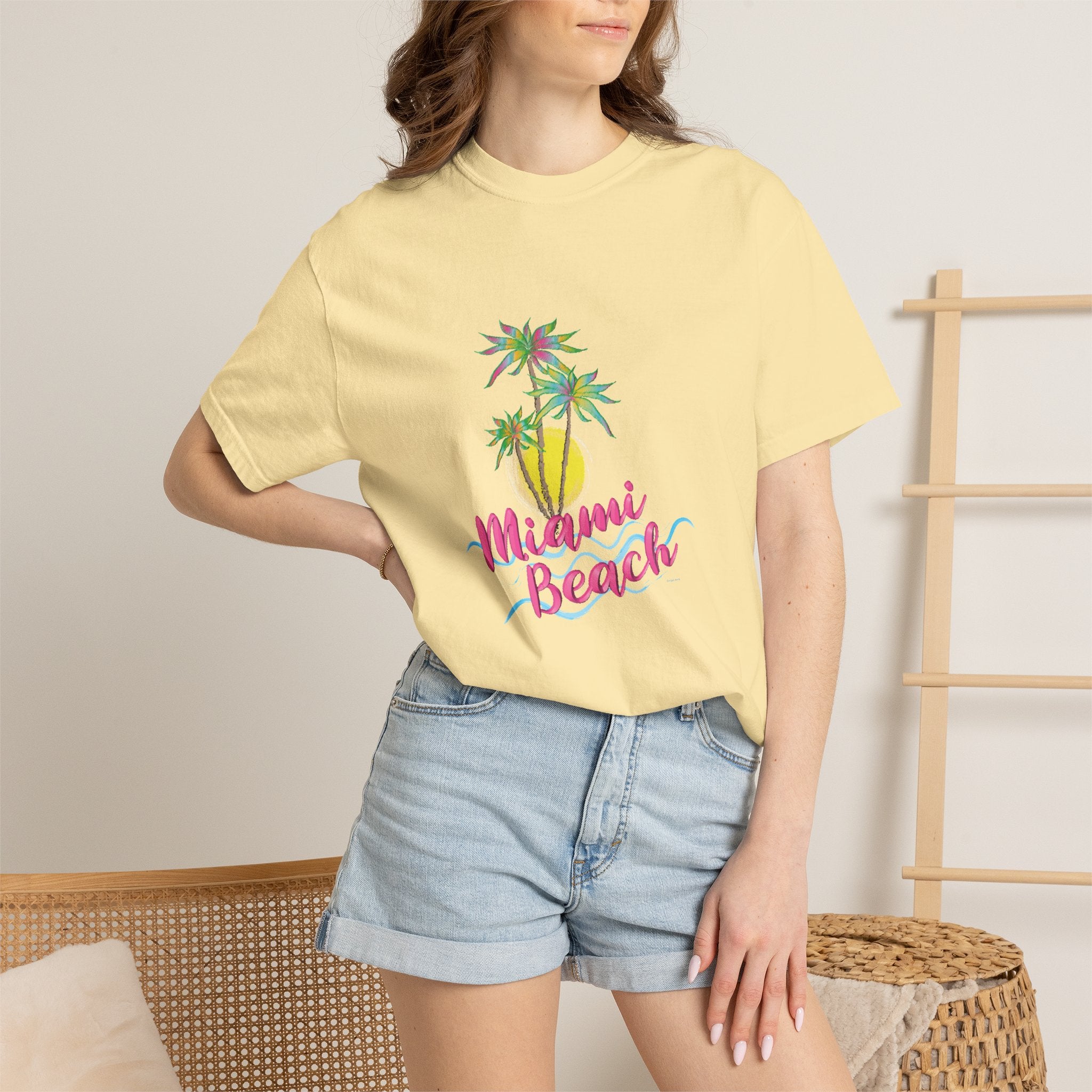 MIAMI BEACH Palm Sunset Graphic Unisex Garment-Dyed T-shirt