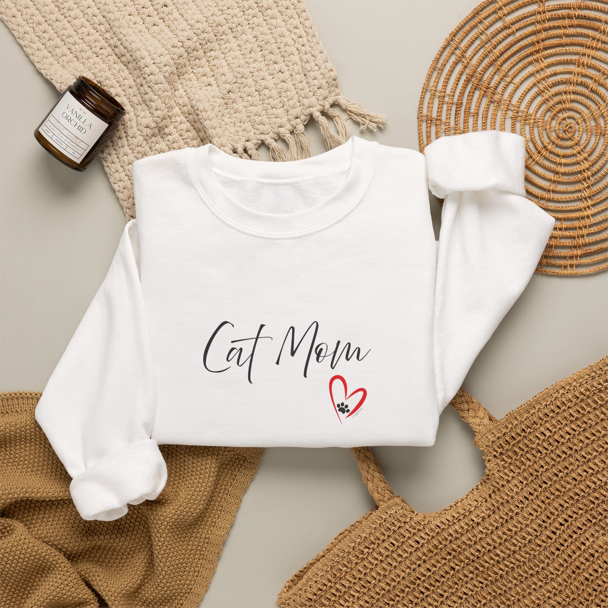Cat Mom Heart Unisex Crewneck Sweatshirt