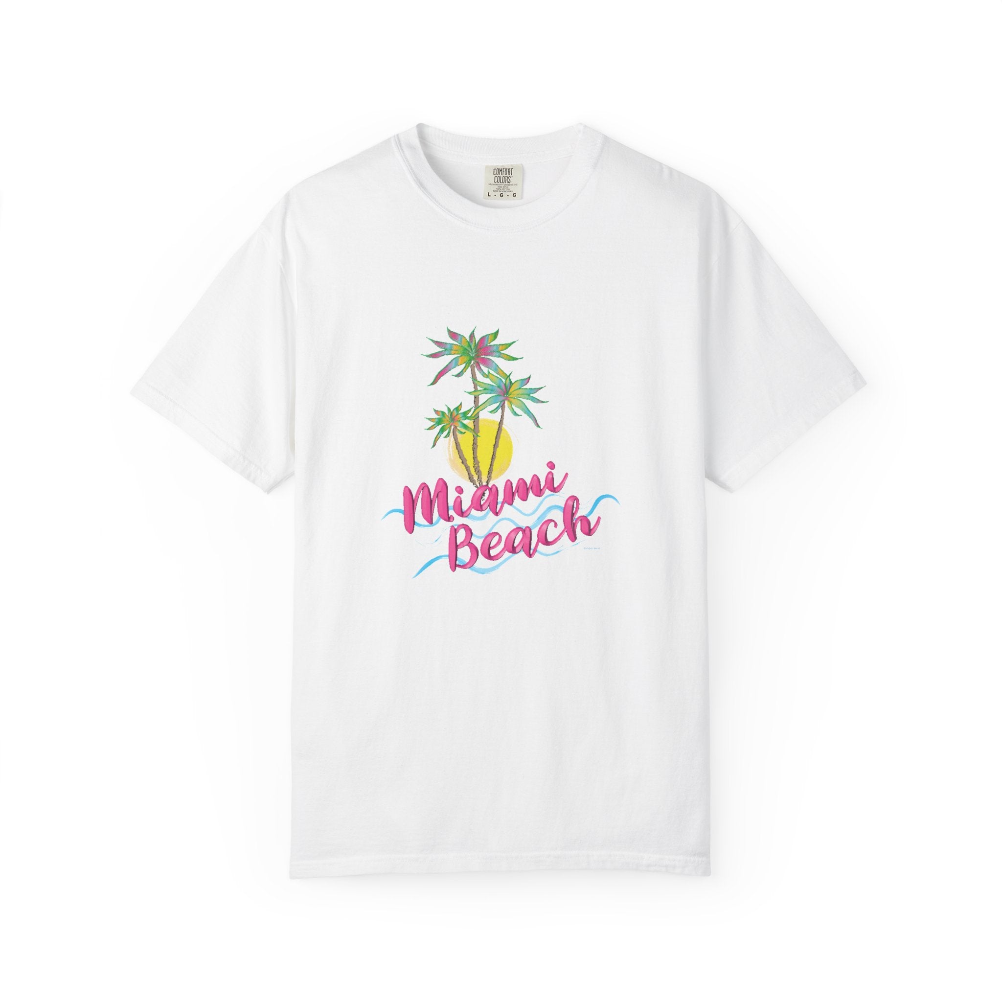 MIAMI BEACH Palm Sunset Graphic Unisex Garment-Dyed T-shirt