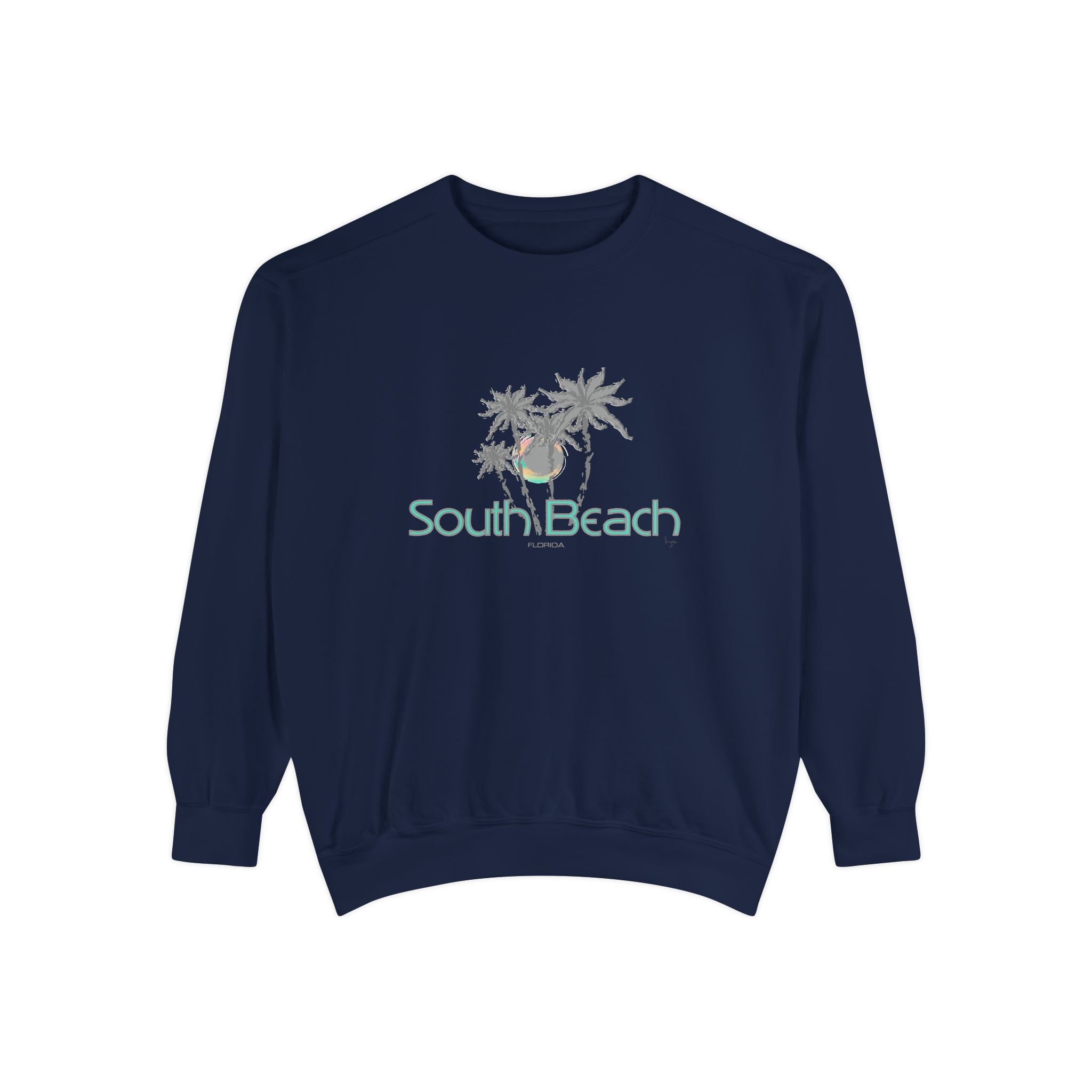 Miami Beach Palm Tree Graphic Sweatshirt - Unisex Garment-Dyed Sweatshirt