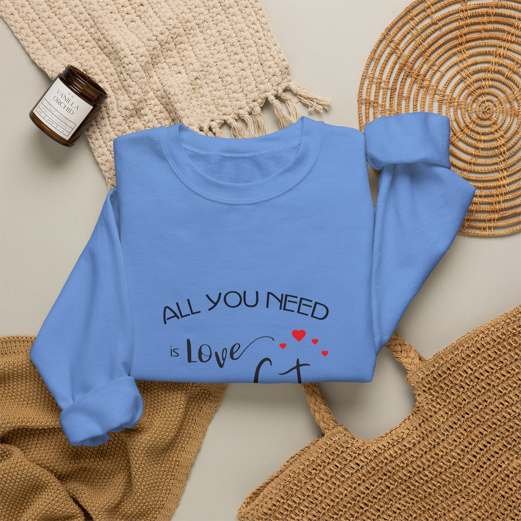 All You Need Is Love and a Cat Graphic Sweatshirt - Unisex Heavy Blend™ Crewneck Sweatshirt