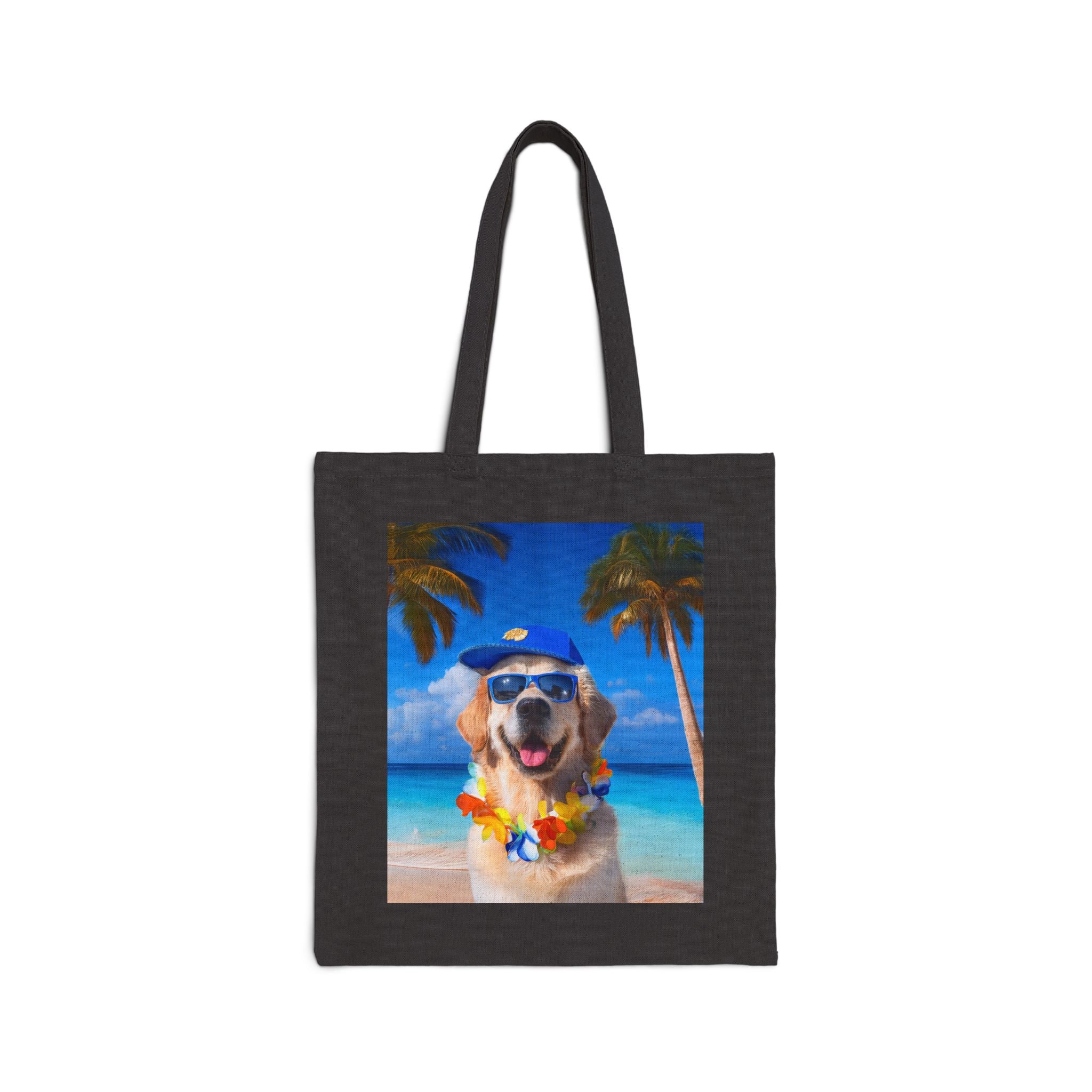 Beach Please Dog in Blue HatCotton Canvas Tote Bag