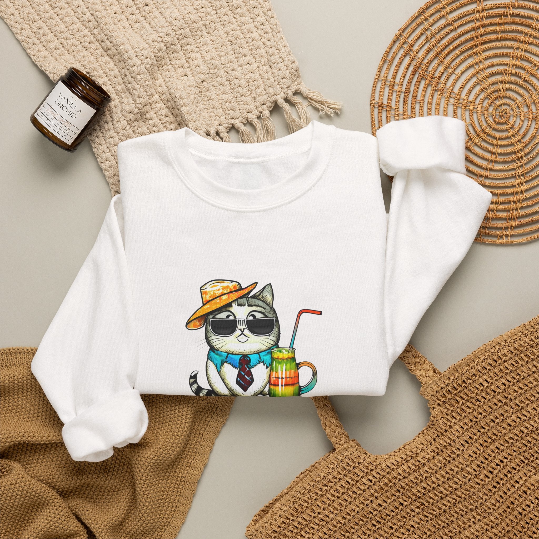 Fun Purr-fectly Chilled Cat Graphic Unisex Heavy Blend™ Crewneck Sweatshirt