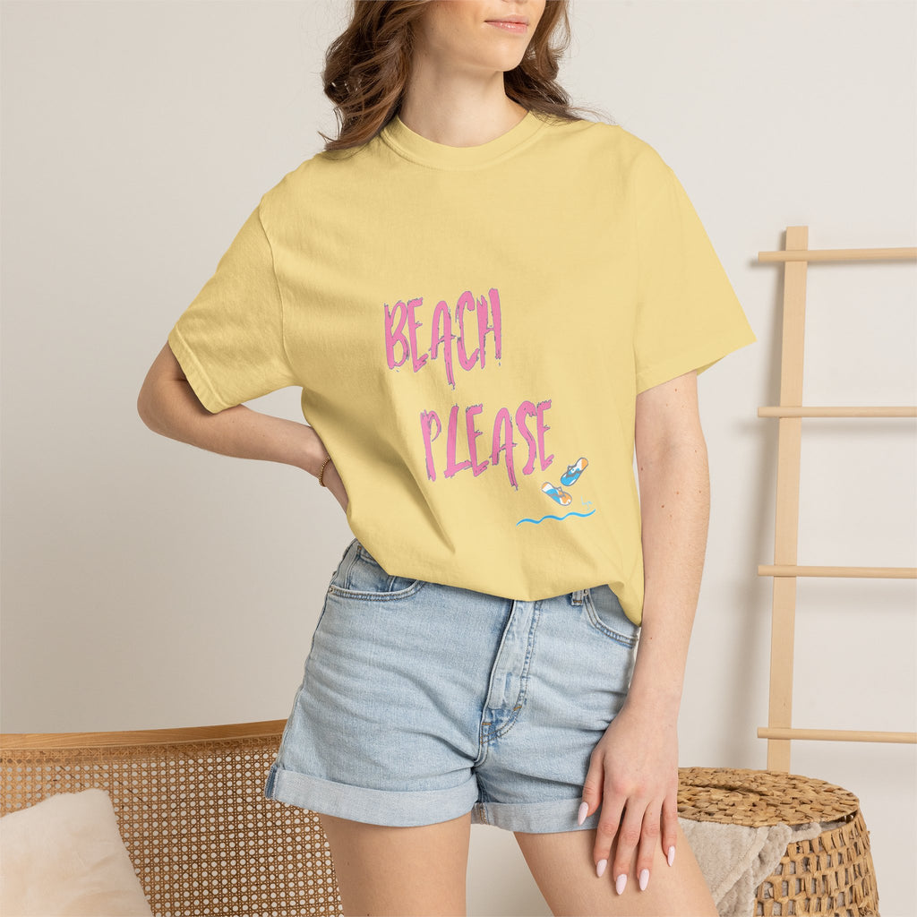 BEACH PLEASE Graphic Unisex Garment-Dyed T-shirt