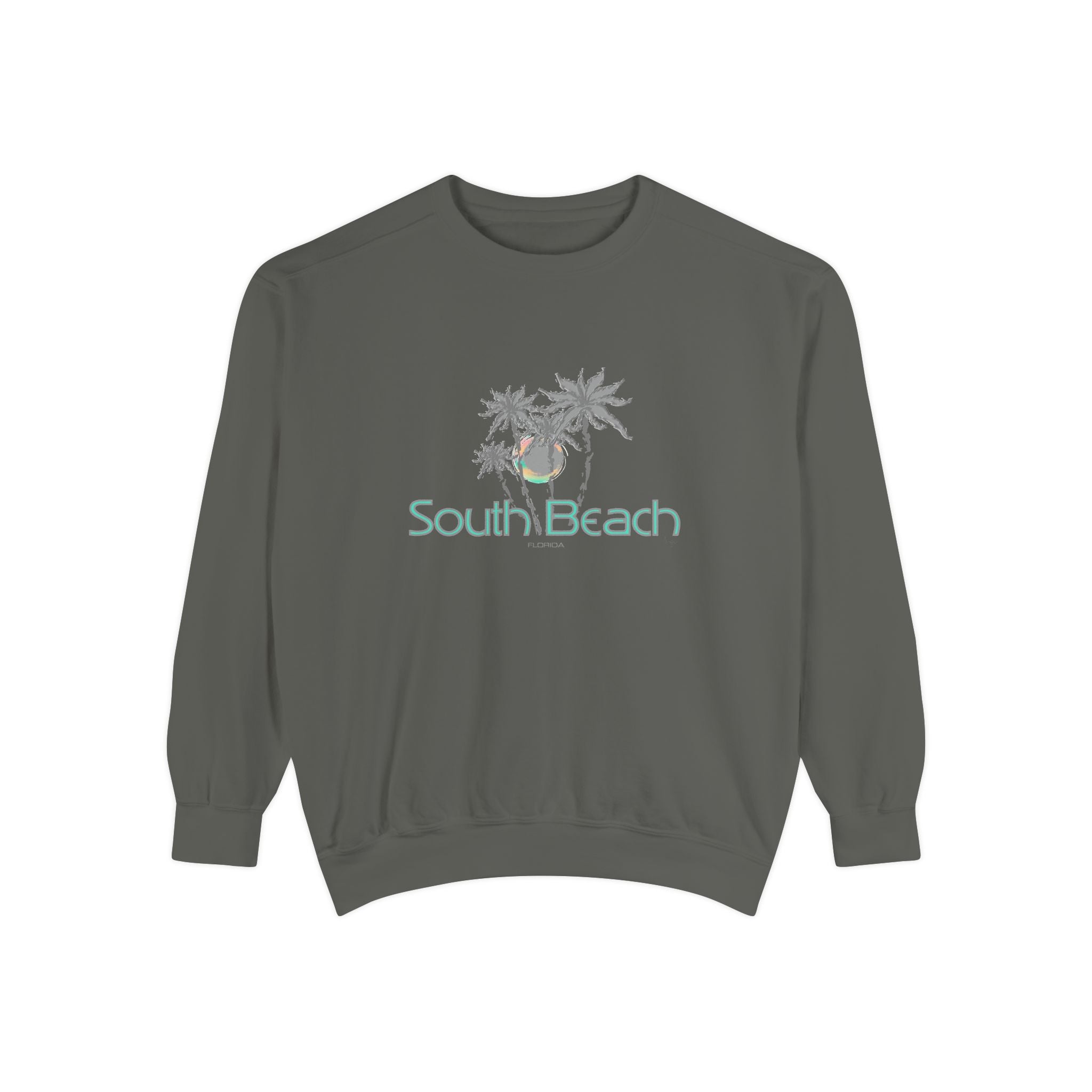 South Beach Miami Palm Tree Graphic Sweatshirt - Unisex Garment-Dyed Sweatshirt