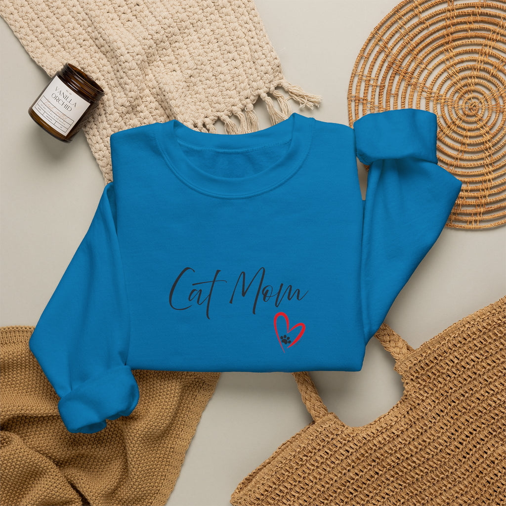 Cat Mom Heart Unisex Crewneck Sweatshirt