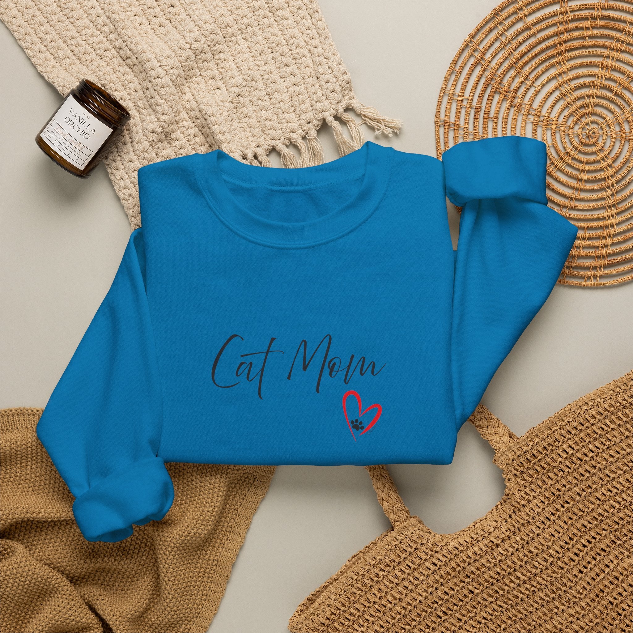 Cat Mom Heart Unisex Crewneck Sweatshirt