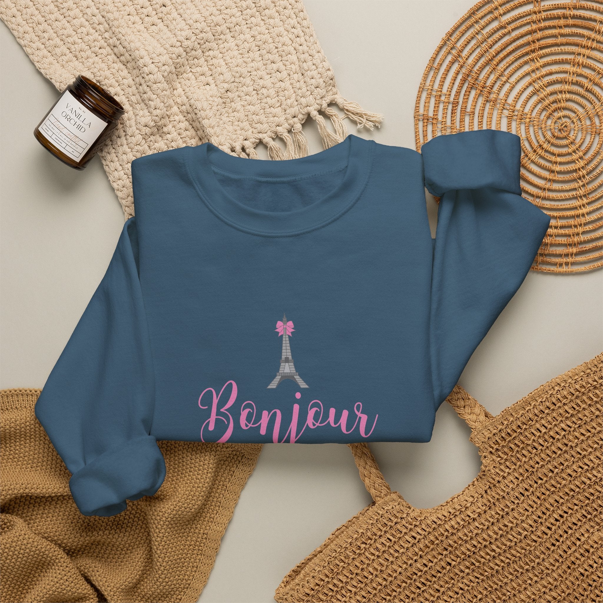 Bonjour Paris Eiffel Tower Graphic Sweatshirt - Unisex Heavy Blend™ Crewneck Sweatshirt