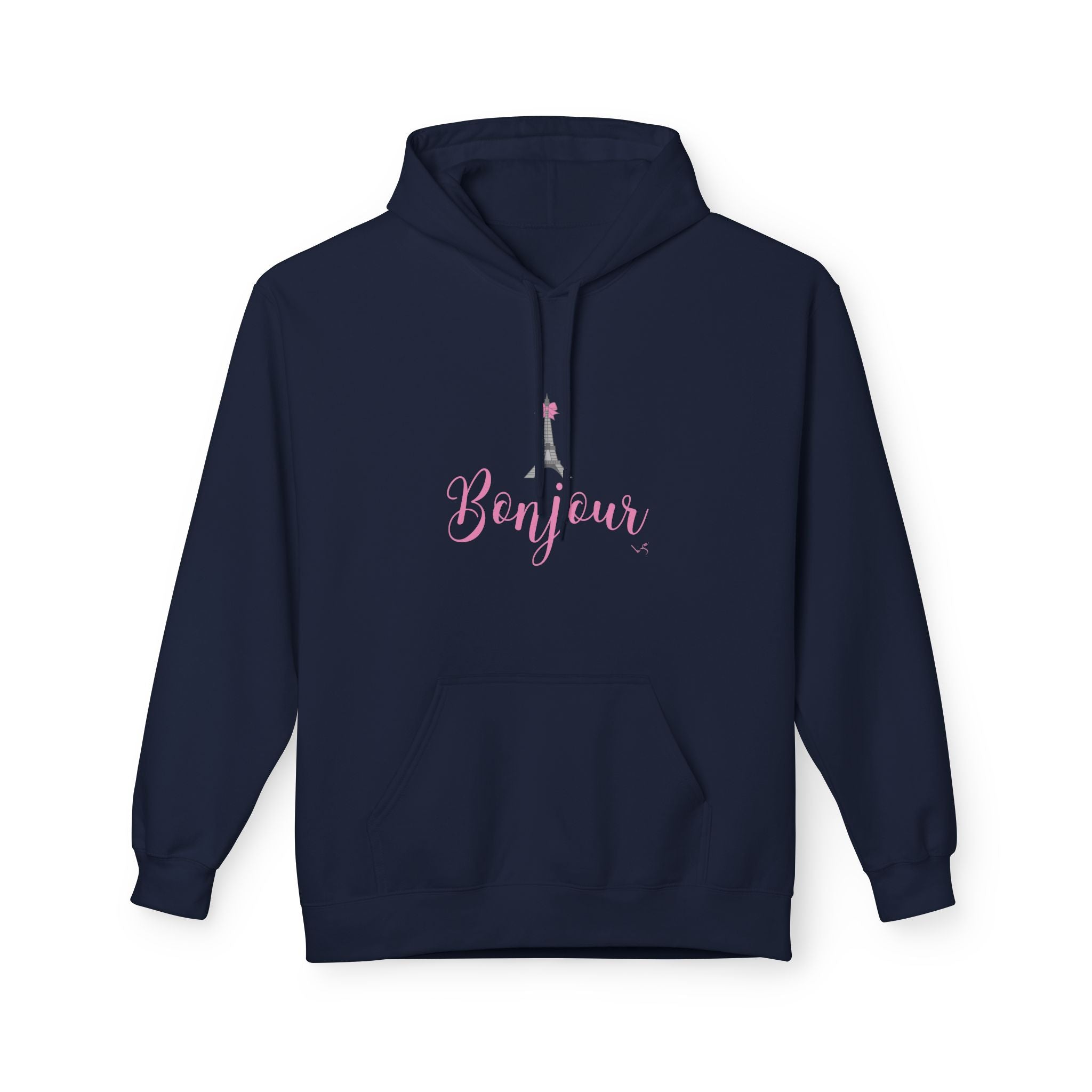 Bonjour Paris Eiffel Tower Graphic Hoodie - Unisex Midweight Softstyle Fleece Hoodie
