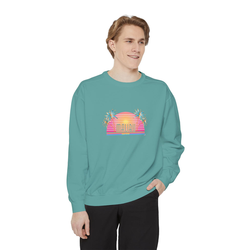 Malibu California Sunset Graphic Unisex Garment-Dyed Sweatshirt