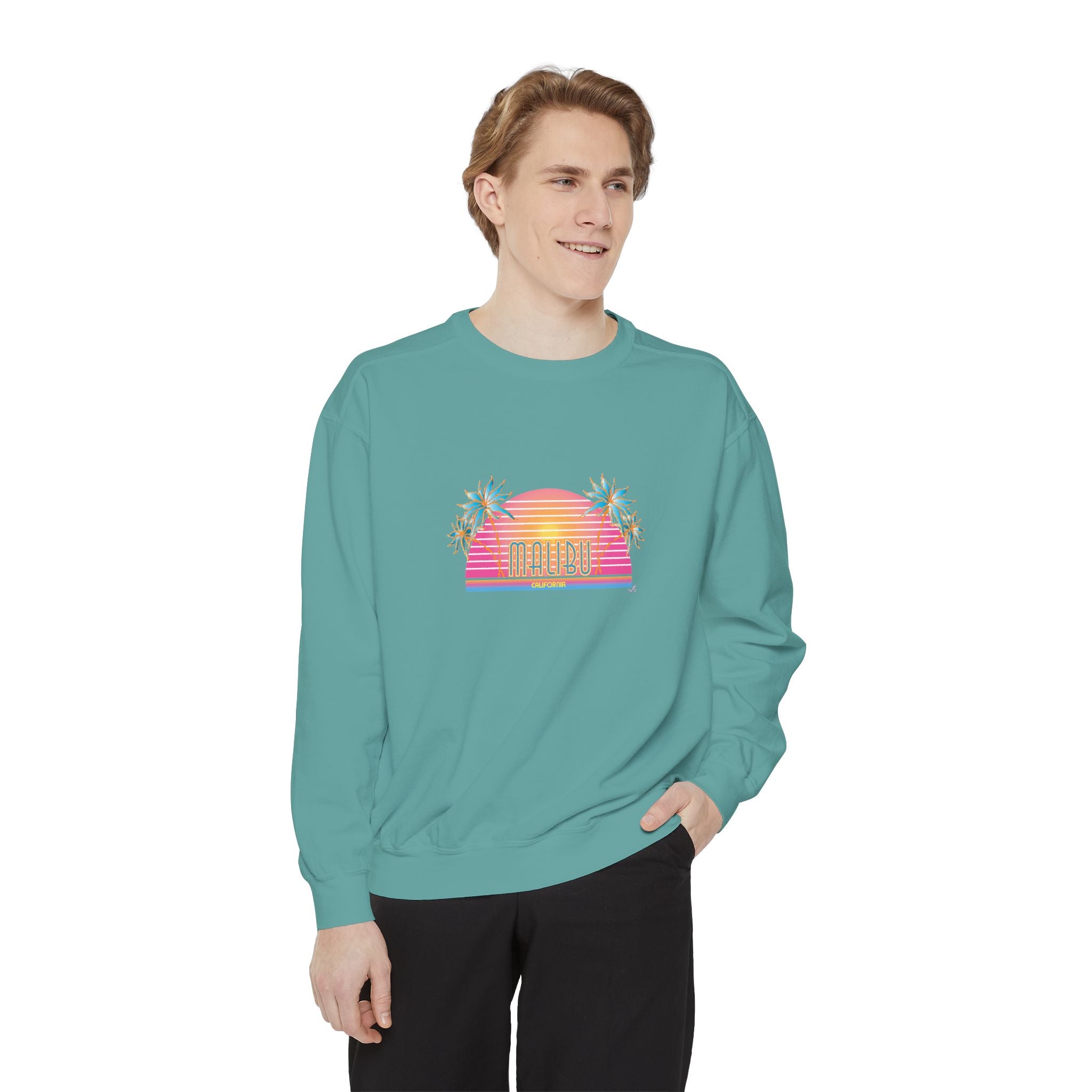 Malibu California Sunset Graphic Unisex Garment-Dyed Sweatshirt
