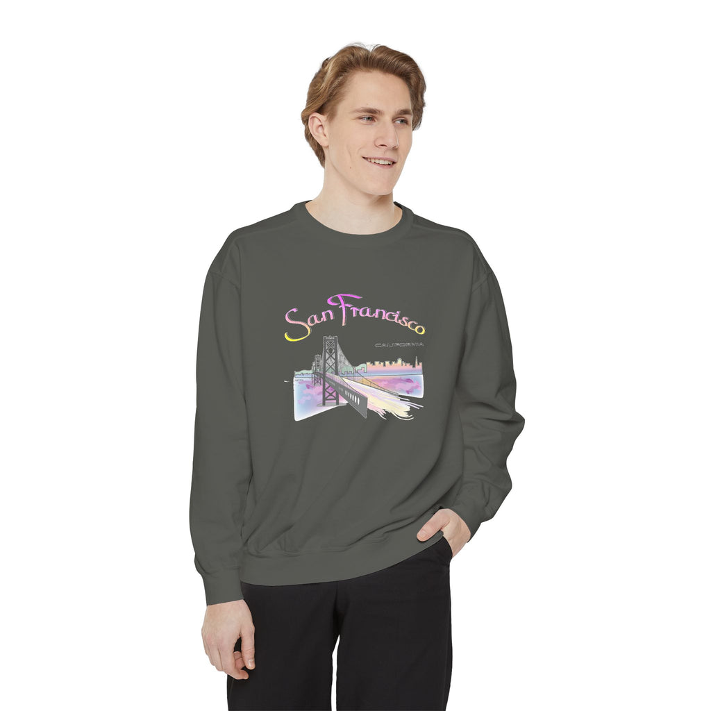San Francisco Rainbow Bridge Graphic Sweatshirt - Unisex Garment-Dyed Sweatshirt