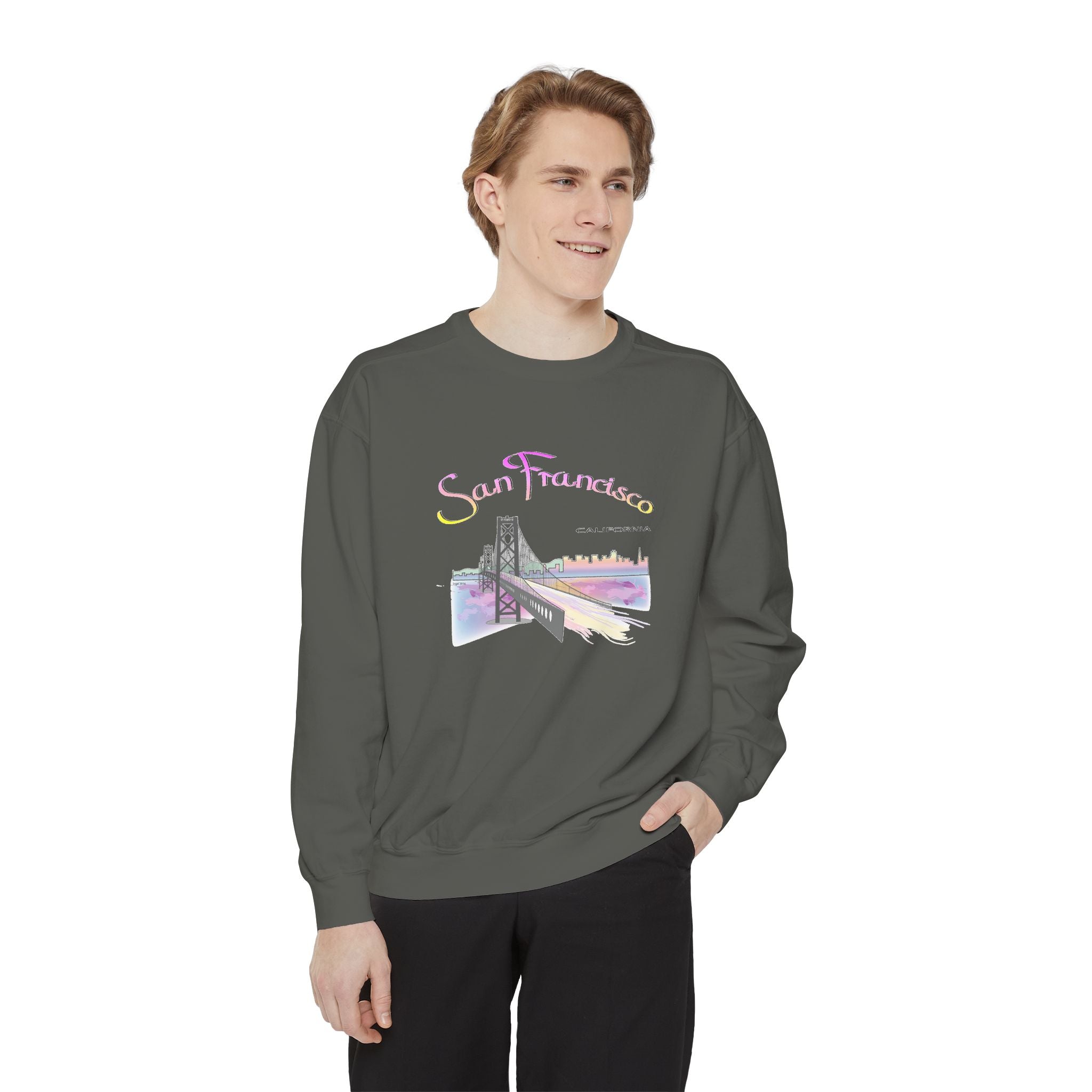 San Francisco Rainbow Bridge Graphic Sweatshirt - Unisex Garment-Dyed Sweatshirt