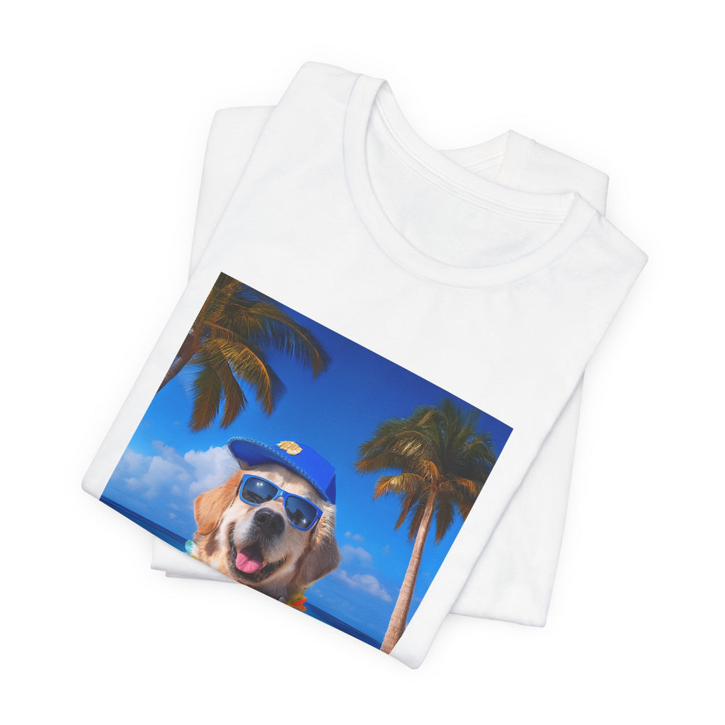 Beach Please Dog in Blue Hat T-Shirt