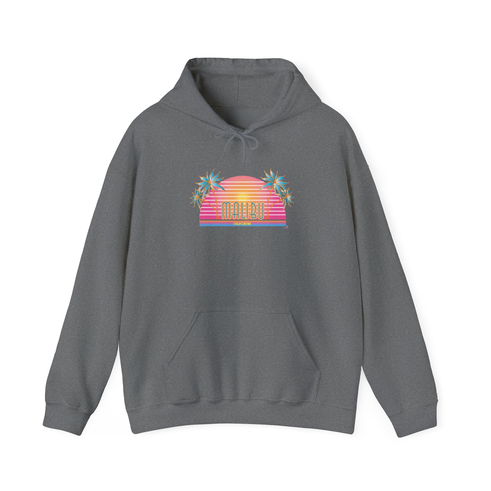 Retro Malibu Sunset Hoodie — Palm Tree Tropical Graphic