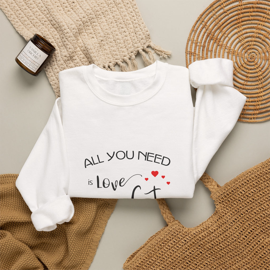 All You Need Is Love and a Cat Graphic Sweatshirt - Unisex Heavy Blend™ Crewneck Sweatshirt