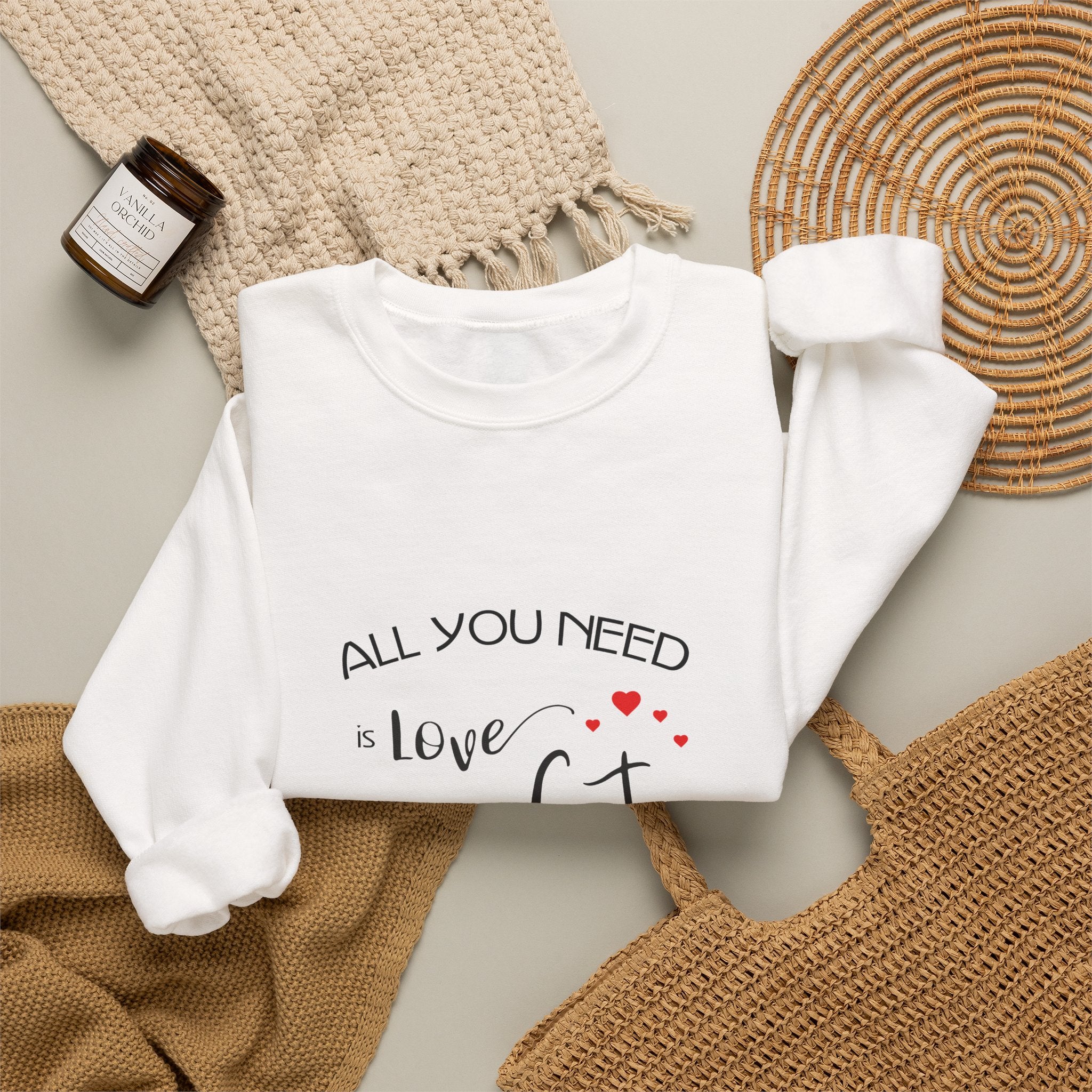 All You Need Is Love and a Cat Graphic Sweatshirt - Unisex Heavy Blend™ Crewneck Sweatshirt