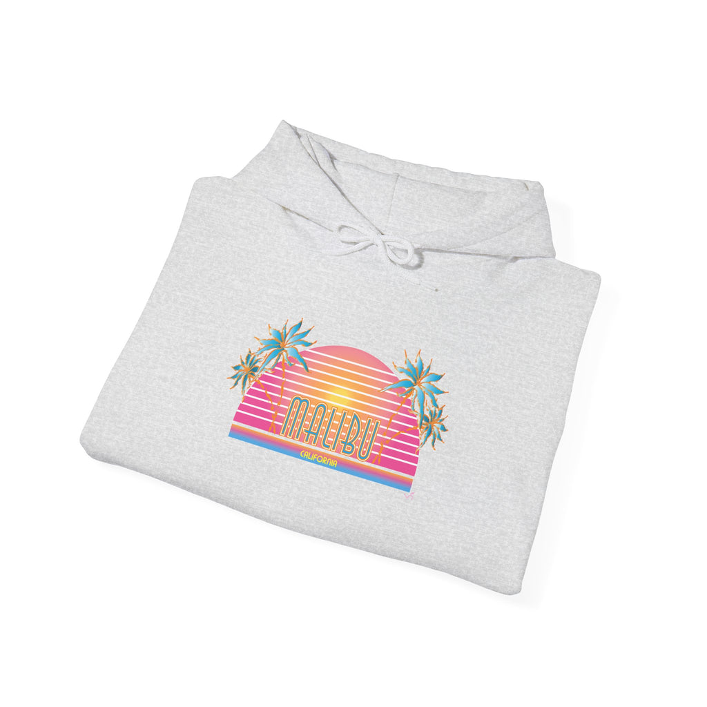 Retro Malibu Sunset Hoodie — Palm Tree Tropical Graphic