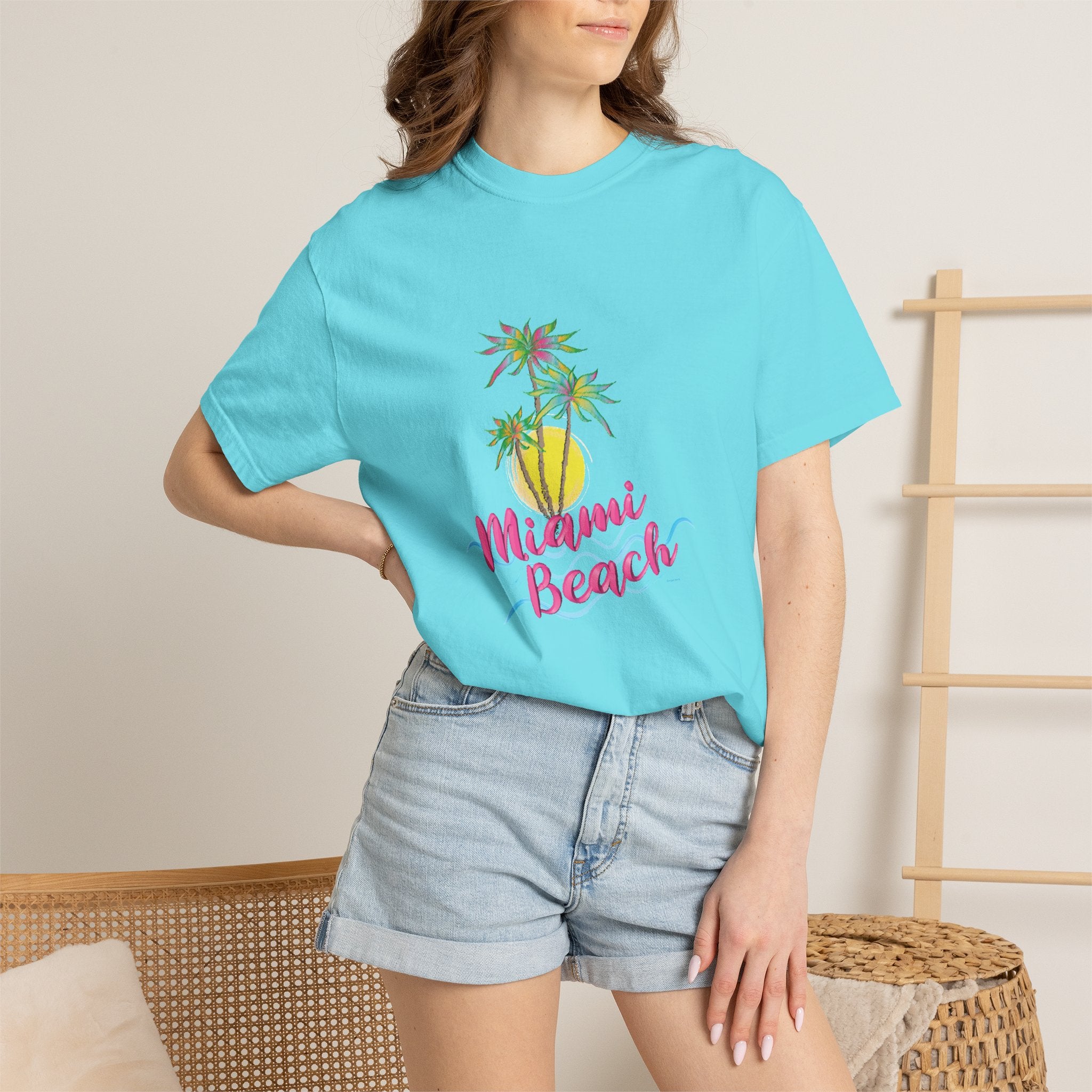 MIAMI BEACH Palm Sunset Graphic Unisex Garment-Dyed T-shirt