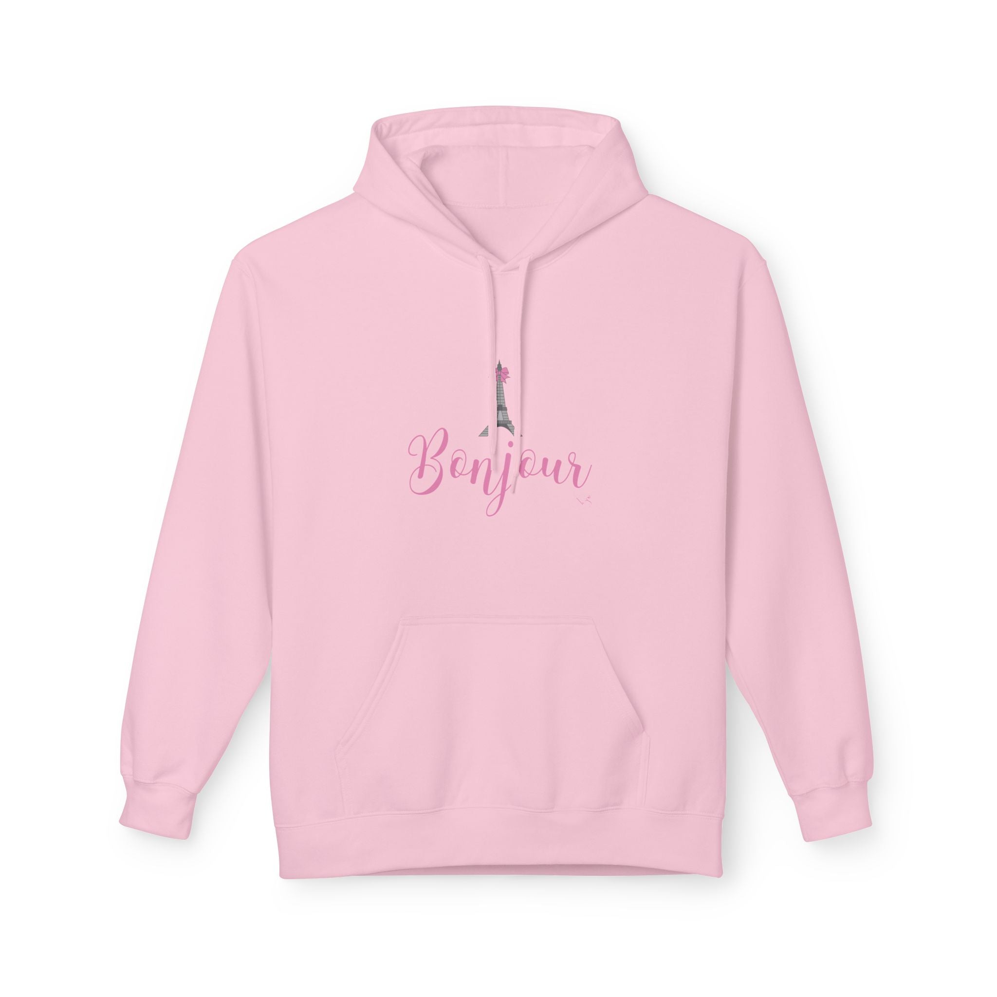 Bonjour Paris Eiffel Tower Graphic Hoodie - Unisex Midweight Softstyle Fleece Hoodie