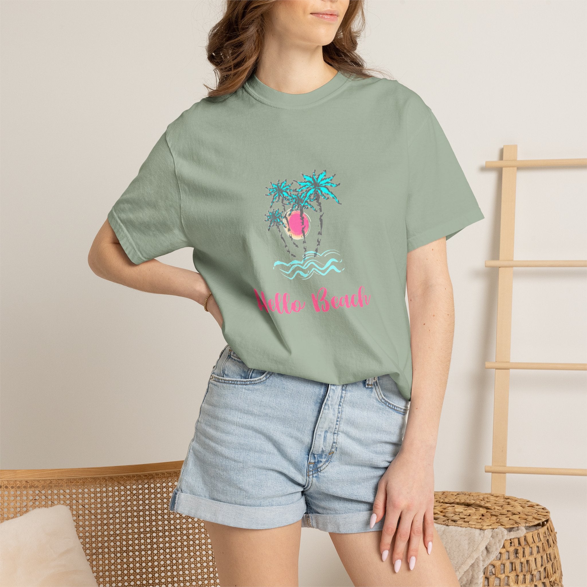 Hello Beach Graphic Unisex Garment-Dyed T-shirt