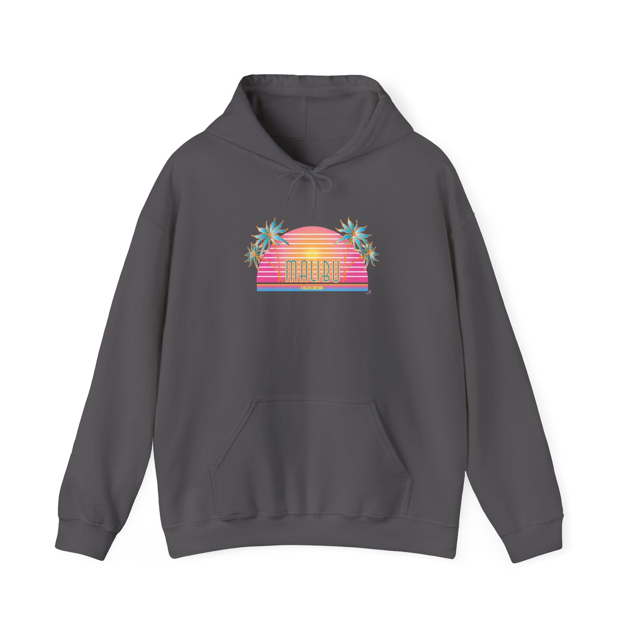 Retro Malibu Sunset Hoodie — Palm Tree Tropical Graphic