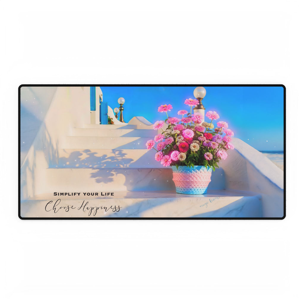 Choose Happiness Pink Floral Inspirational Large Desk Mat