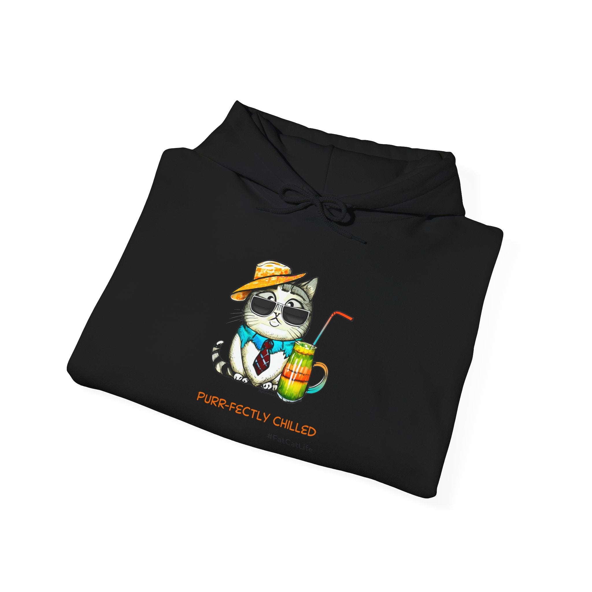 Purr-fectly Chilled Cat Graphic Hoodie Unisex Heavy Blend™ Hooded Sweatshirt