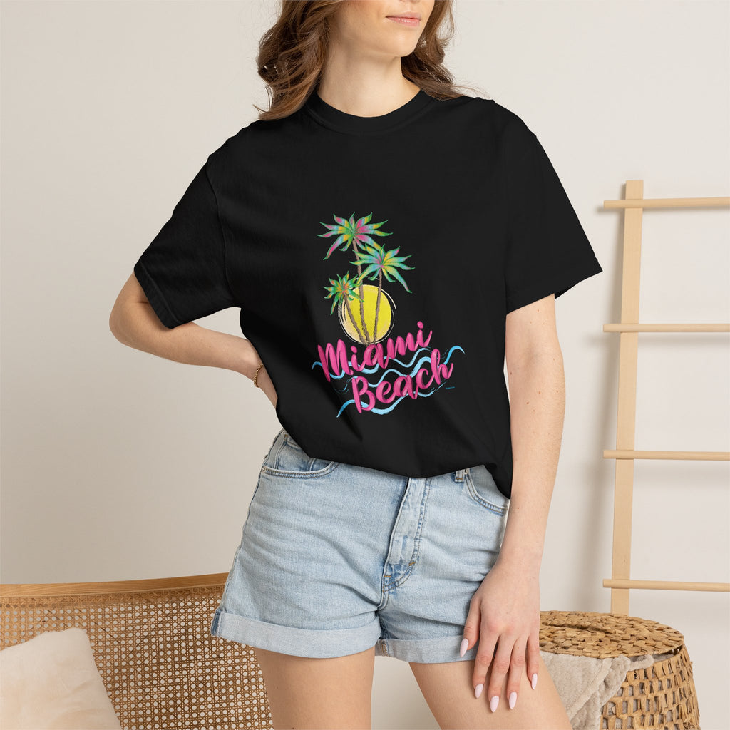 MIAMI BEACH Palm Sunset Graphic Unisex Garment-Dyed T-shirt