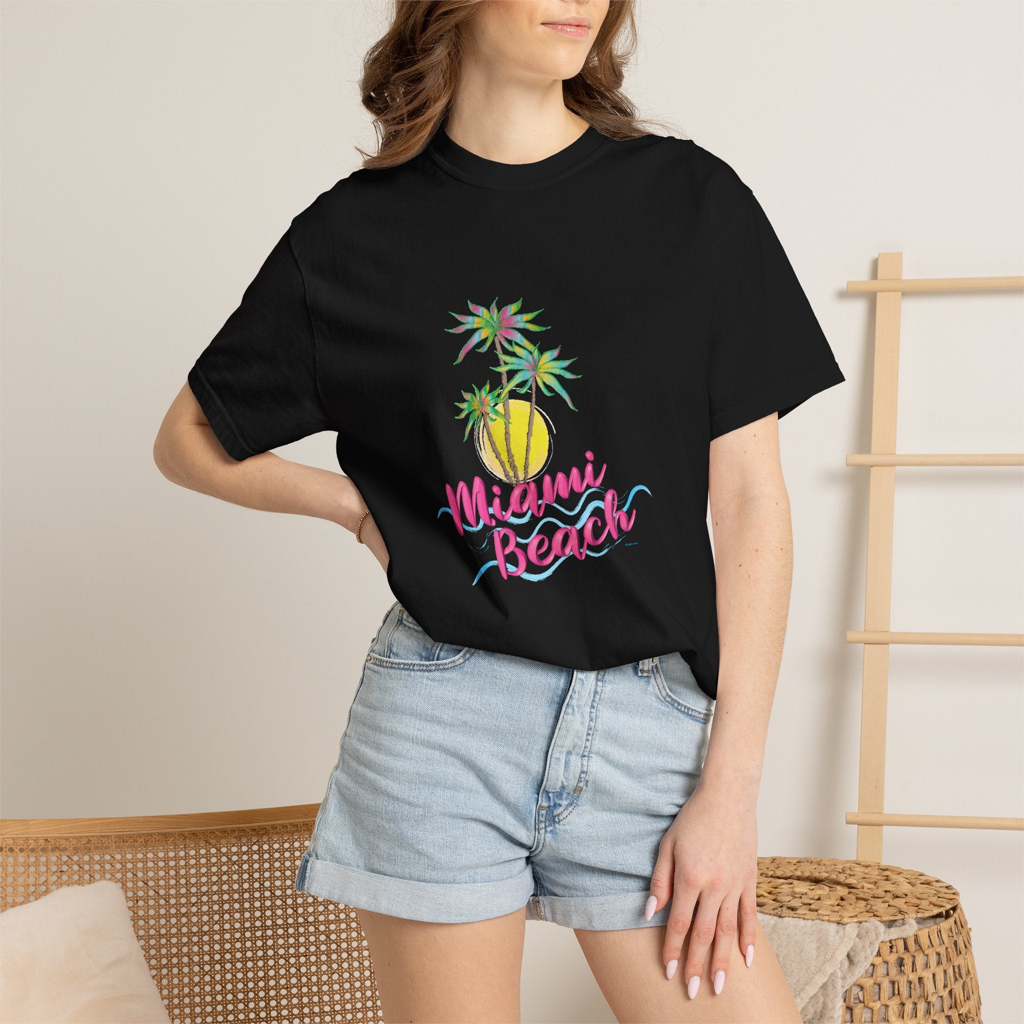 MIAMI BEACH Palm Sunset Graphic Unisex Garment-Dyed T-shirt