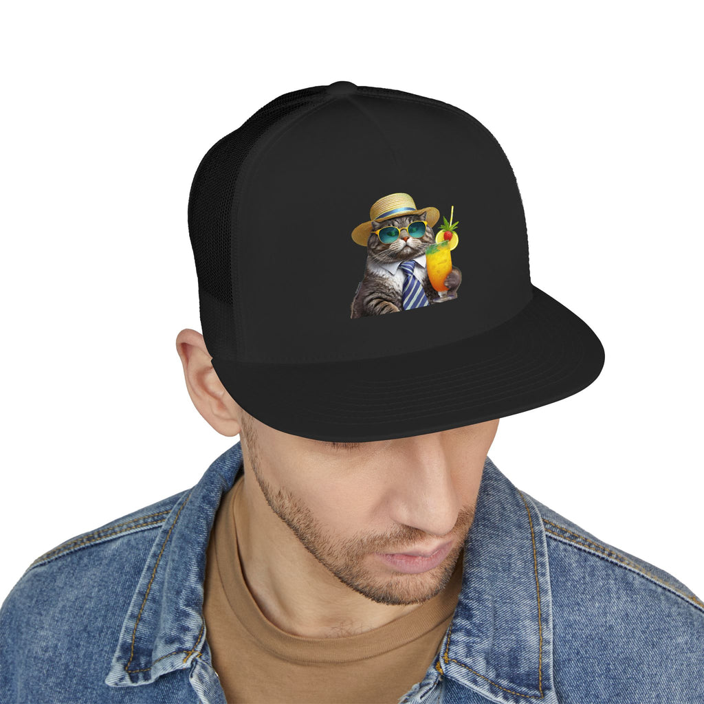 Happy Hour Cat Trucker Hat | Funny Cat Beach Cap