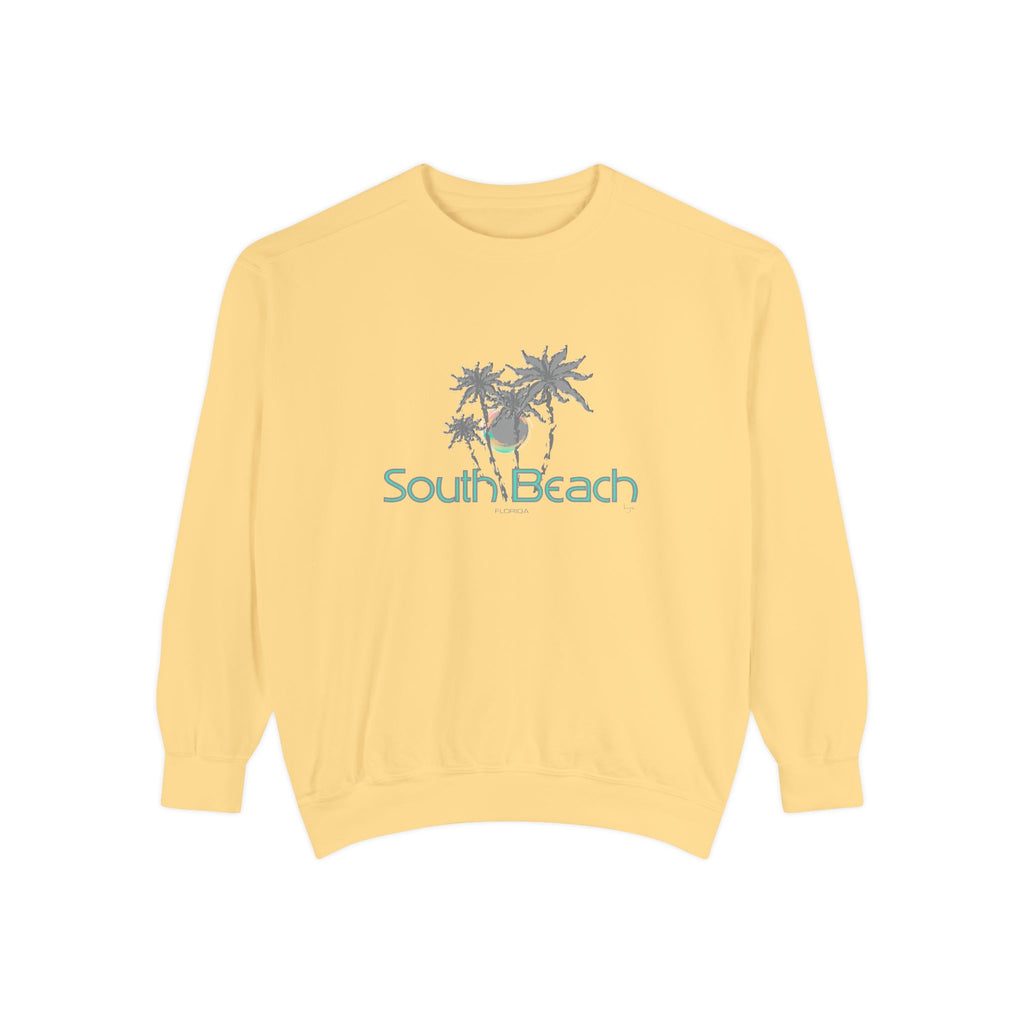 Miami Beach Palm Tree Graphic Sweatshirt - Unisex Garment-Dyed Sweatshirt