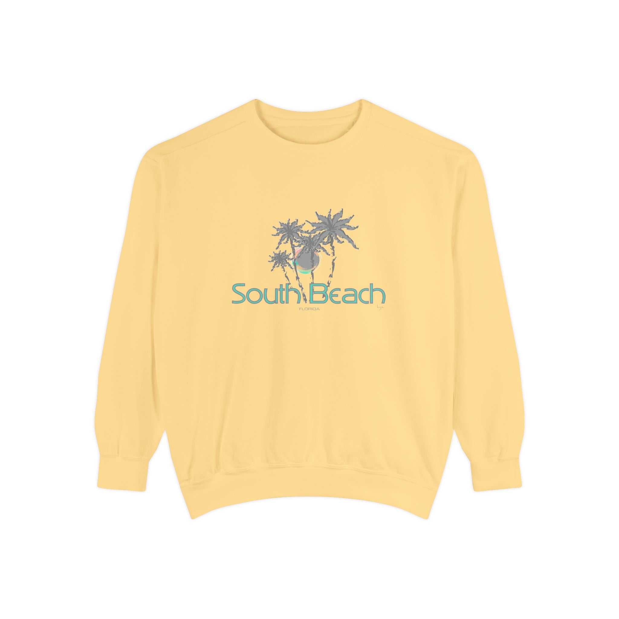 South Beach Miami Palm Tree Graphic Sweatshirt - Unisex Garment-Dyed Sweatshirt