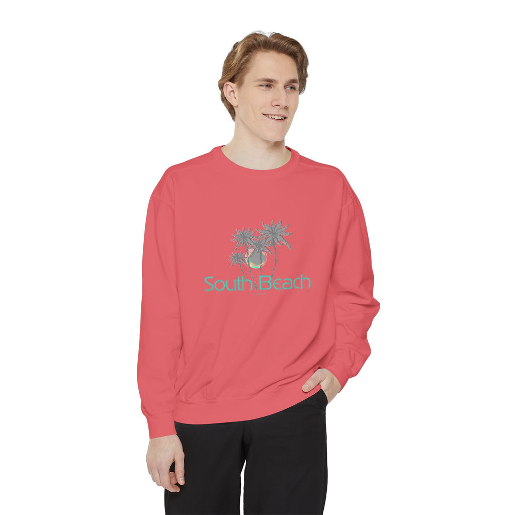 South Beach Miami Palm Tree Graphic Sweatshirt - Unisex Garment-Dyed Sweatshirt