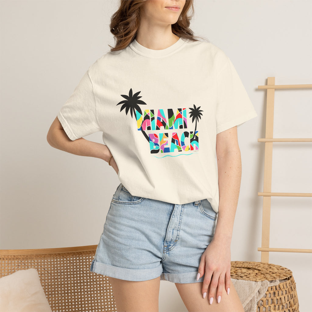 MIAMI BEACH Color Block Graphic Unisex Garment-Dyed T-shirt