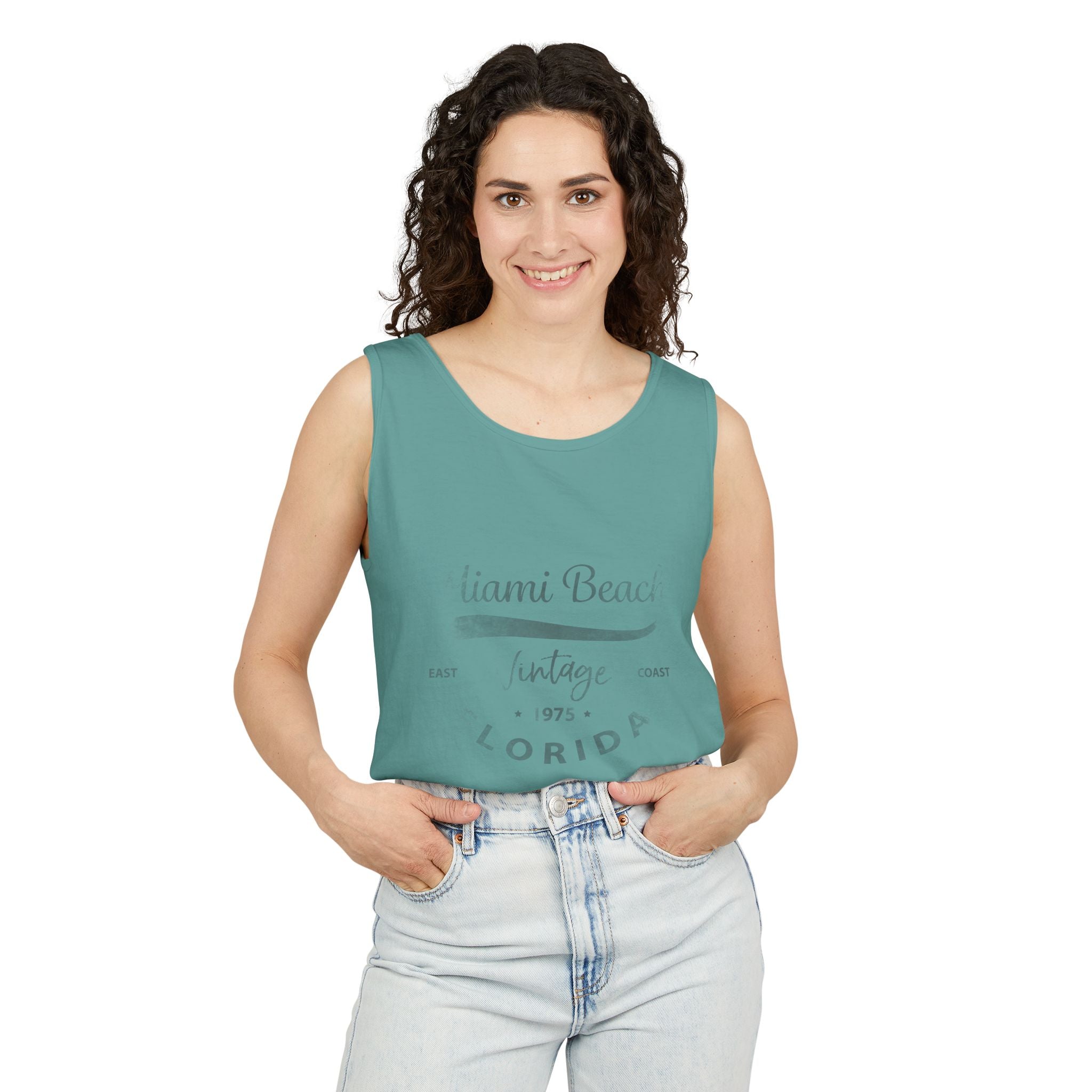 Miami Beach Vintage Graphic Tee Unisex Garment-Dyed Tank Top